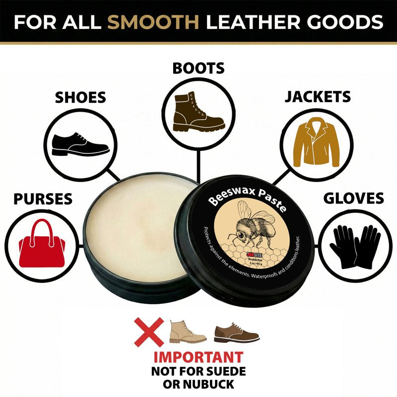 Leather Conditioner and Waterproofing Beeswax Paste - 3 oz for Boots Shoes & Leather Care