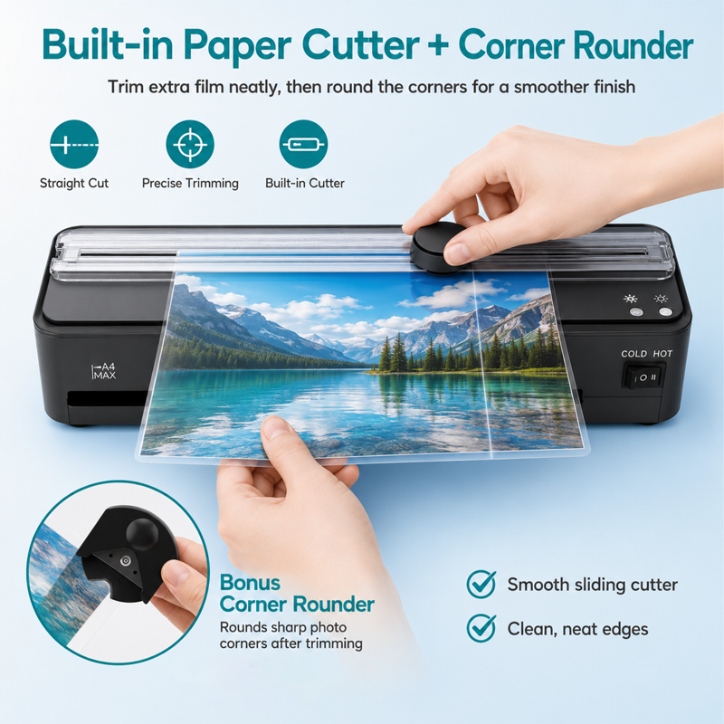 9-Inch Thermal Laminator Machine with 30 Laminating Sheets, Corner Rounder & Cutter