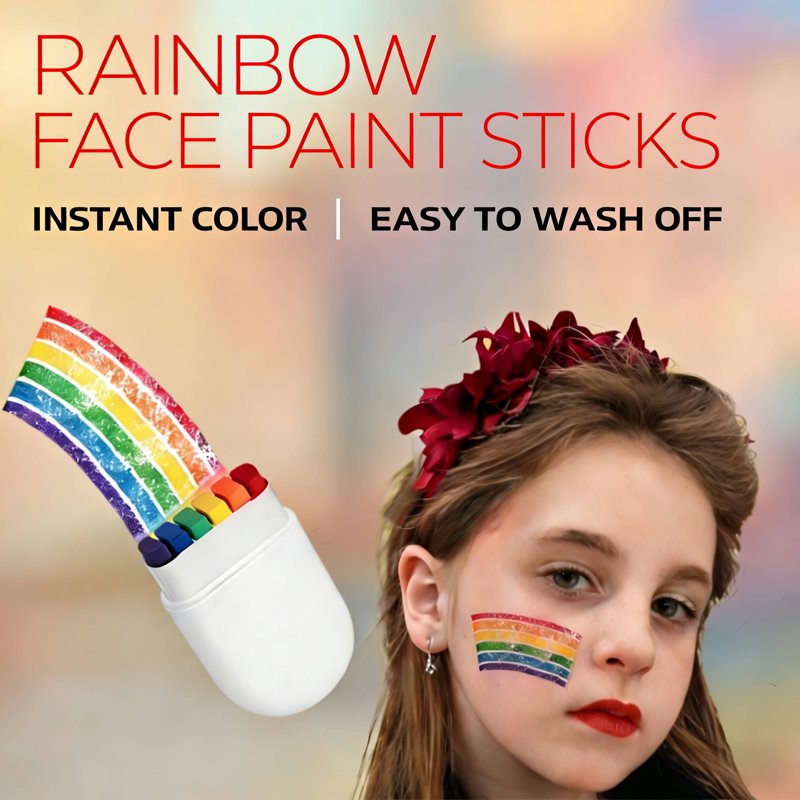 6-Color Rainbow Face Paint Stick - Vibrant Multi-Color Body Crayon for Sports & Festival Fans