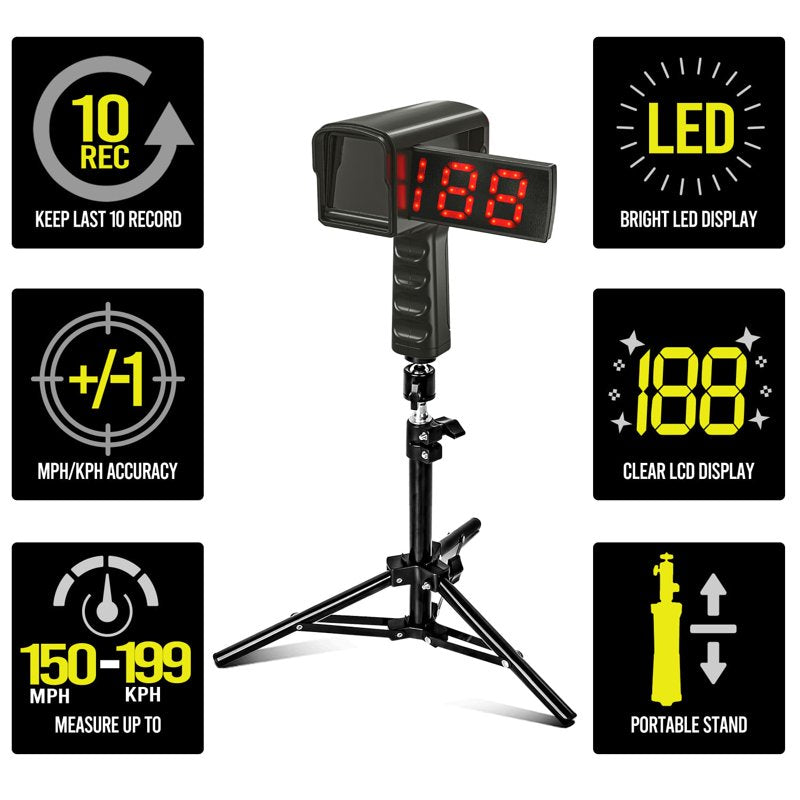 Baseball Radar Gun with LED & LCD Display, Adjustable Tripod, Speed Sensors