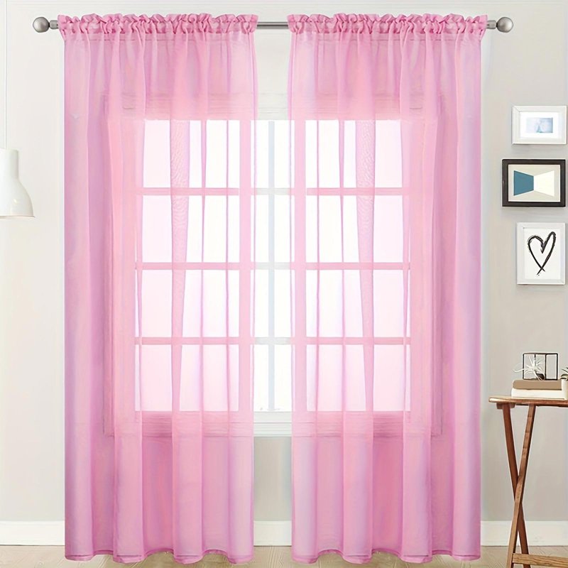 Nkmbld Solid Color Double-String Polyester Living Room & Bedroom Curtains - Pink