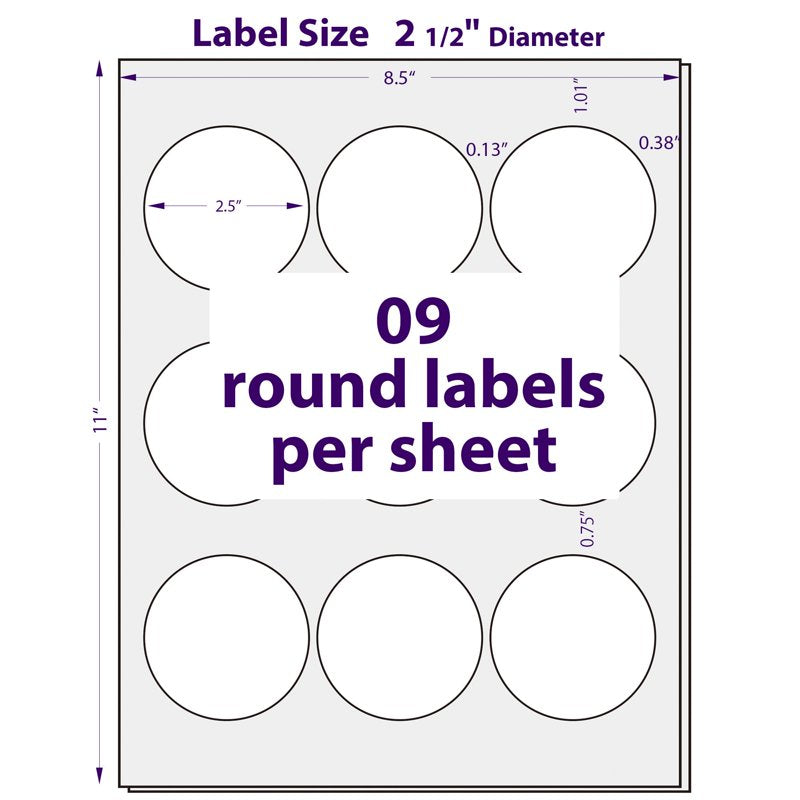 2.5-Inch Round Printable Labels for Laser and Inkjet - 225 Blank Stickers