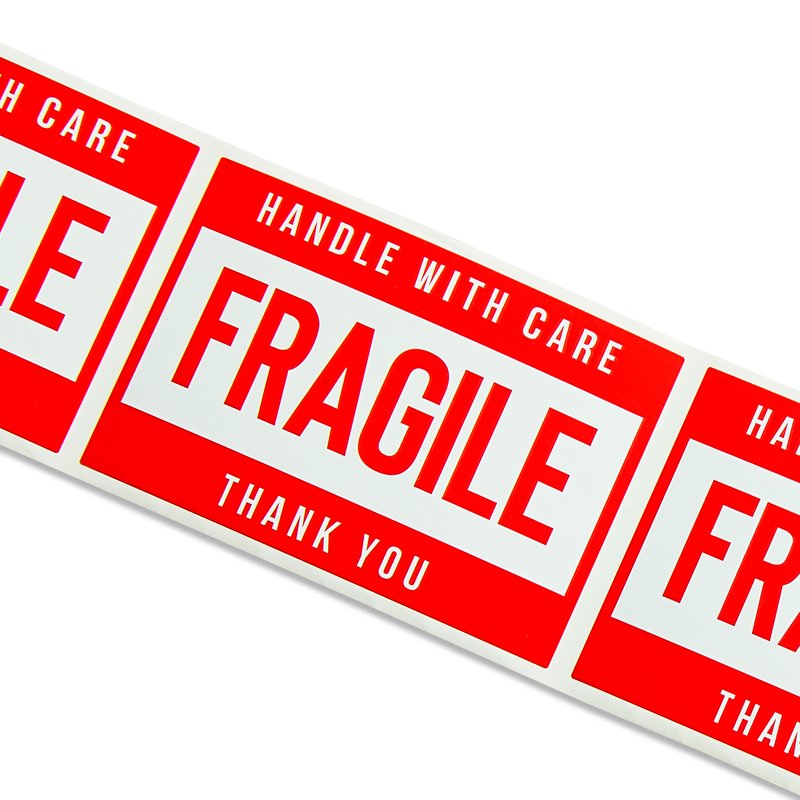 Fragile Shipping Labels - 250 Bright Red and White Stickers for Packing and Handling