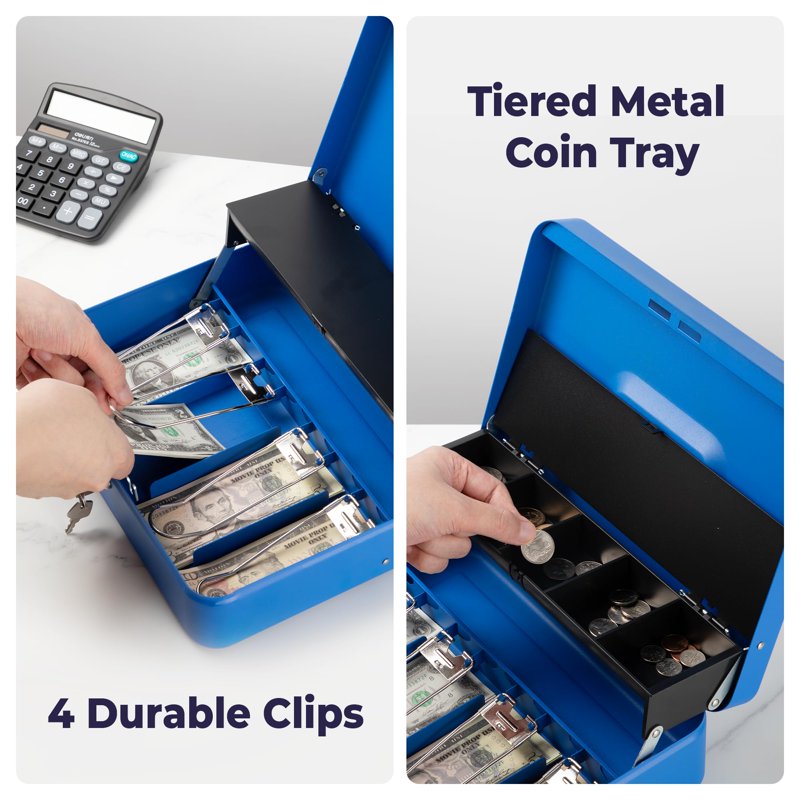 Large Metal Cash Box with Key Lock and Removable Money Tray - Portable Secure Safe for Yard Sale, Garage Sale, and Business Use