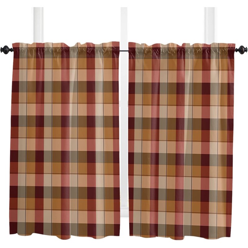 Red Plaid Short Curtains - Farmhouse Rustic Window Treatment for Kitchen & Bedroom