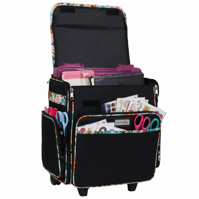 Foldable Rolling Scrapbook Case with Locking Handle, Large Capacity, Travel-Friendly