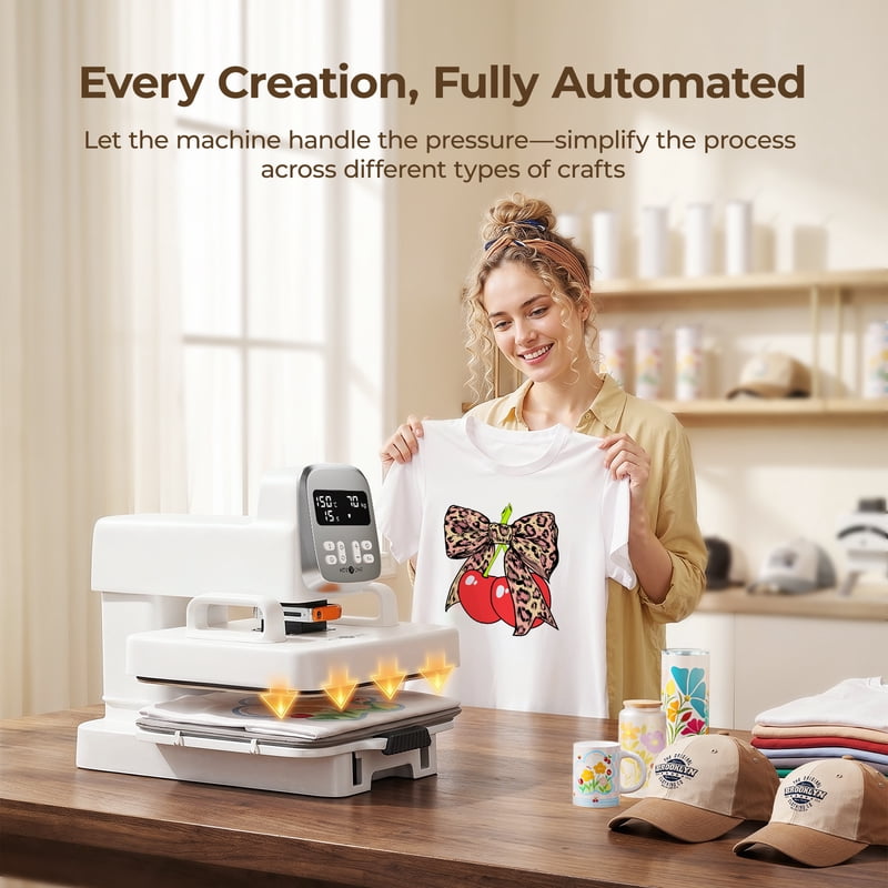 Auto Heat Press Machine 12x10 Inch 3-in-1 Sublimation Press for T-Shirts Mugs Hats
