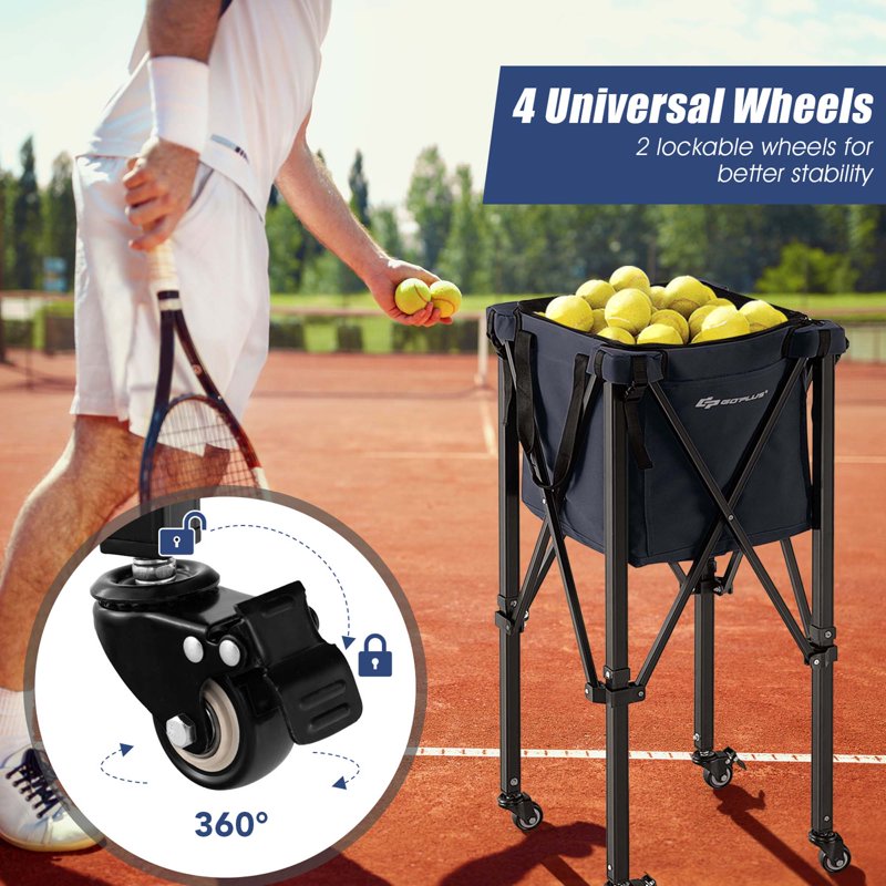 Foldable Tennis Ball Cart with Wheels and Large Capacity Bag – Portable Sport Ball Trolley