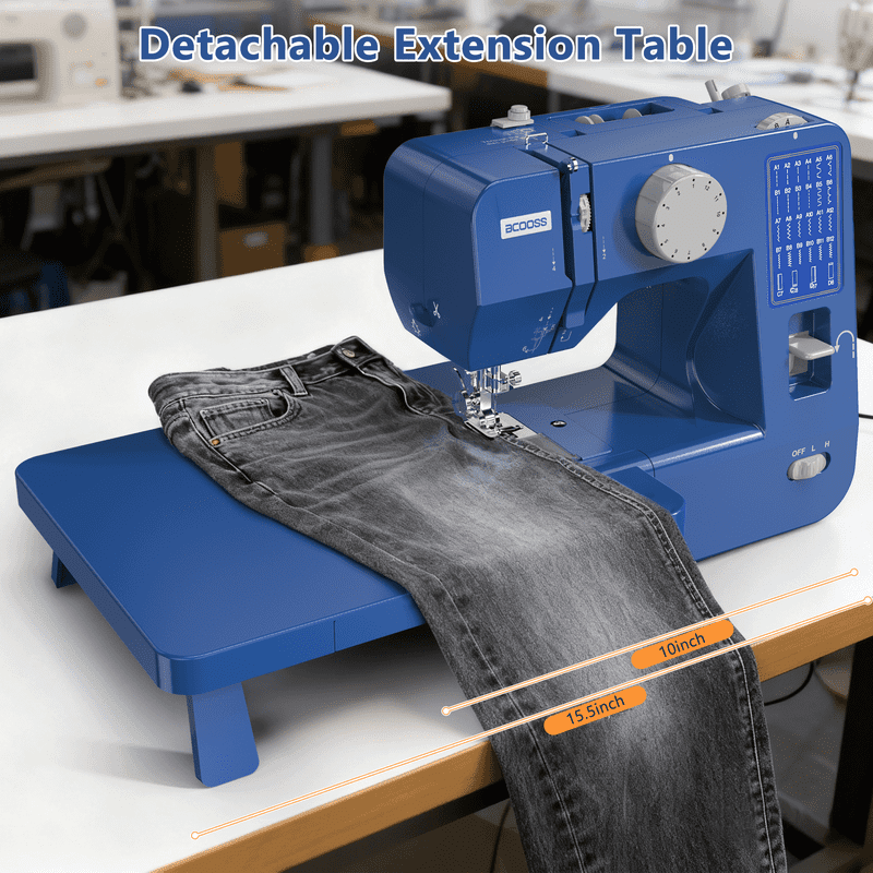Portable Sewing Machine for Beginners with 28 Stitches and Extension Table - Blue