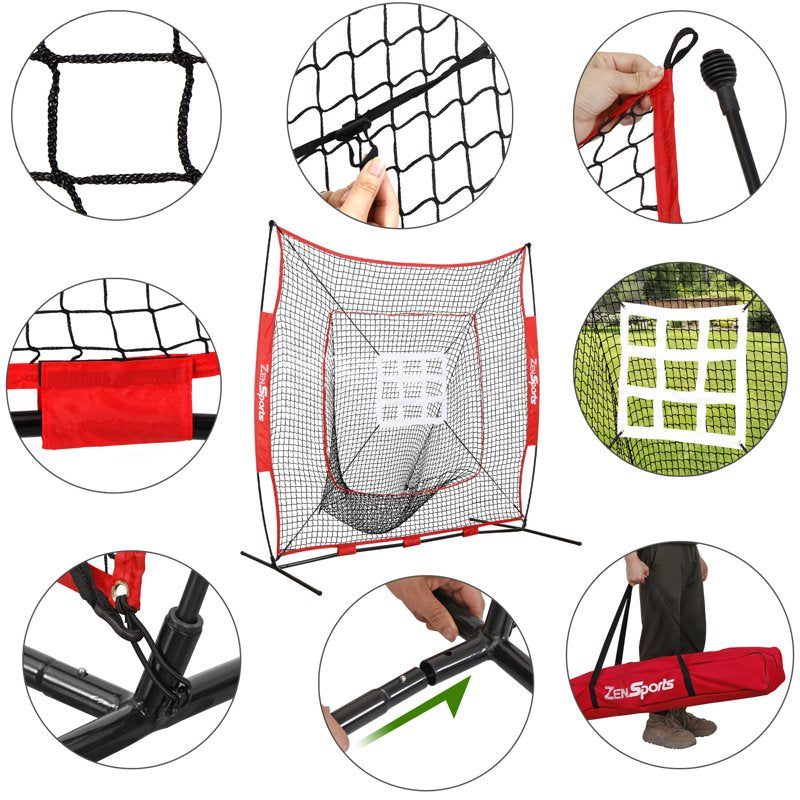 Portable Baseball Softball Practice Net with Strike Zone Target 7x7FT