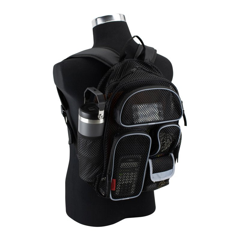 16-Inch Unisex Cargo Mesh Backpack with Hydration Pockets - Black/Gray