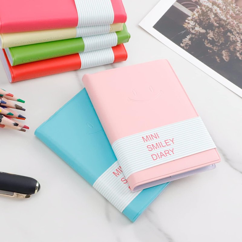 Mini Pocket Notebooks Set - 6 Bright Colors, 100 Pages, Cute Smiley Cover