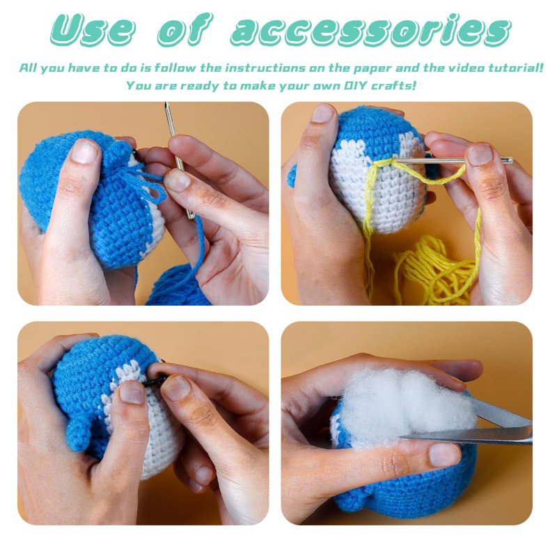 Beginner Crochet Kit with Yarn Hooks & Tutorials for Amigurumi Animals