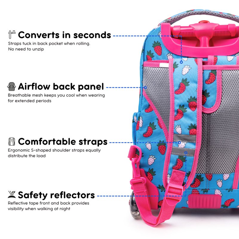 Kids Rolling Backpack with Insulated Lunch Bag - School & Travel