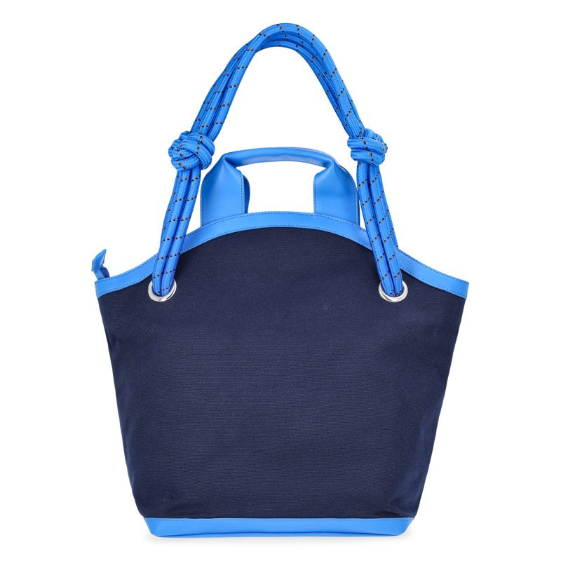 Women's Canvas Tote Bag with Rope Handles and Faux Leather Bottom