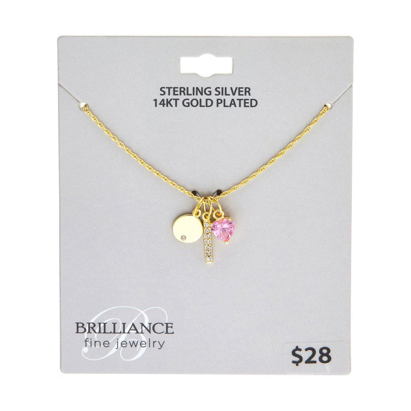Simulated Diamond Necklace in 14K Gold Plated Sterling Silver - Women's Jewelry