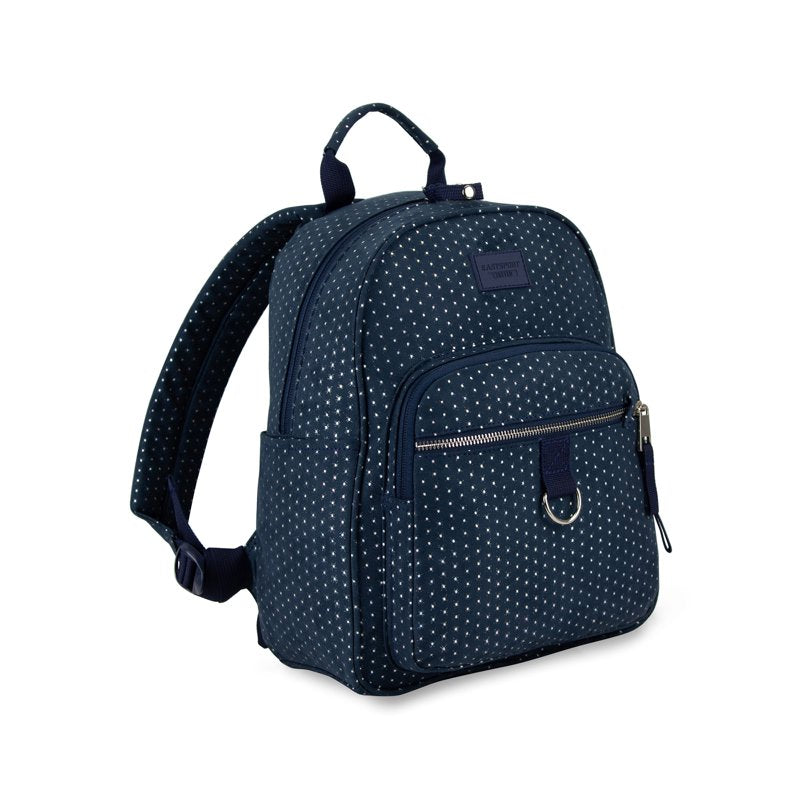 Mini Backpack for Travel and Daily Use with Secure Zipper Pockets - Navy Glitter Dots