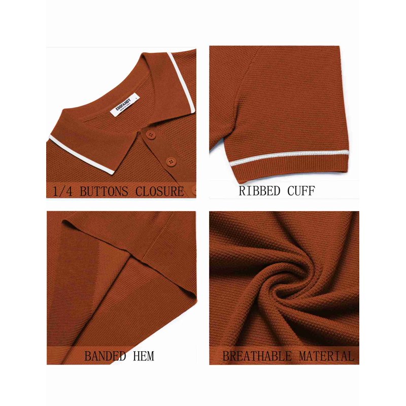 Men's Knit Polo Shirts Casual Short Sleeve Collared Summer Polo