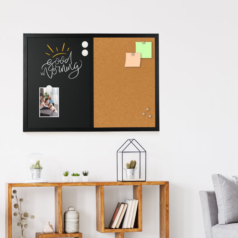 Combination Chalk and Cork Board 16x24 Wall Organizer with Rustic Frame