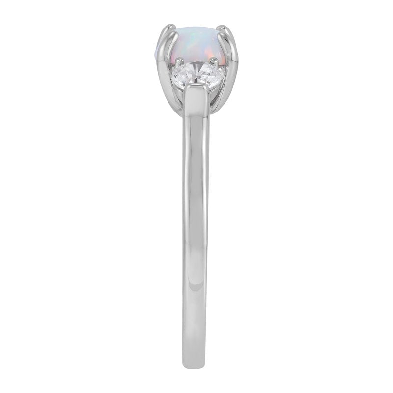 Sterling Silver Oval Opal and Cubic Zirconia Ring - Elegant Jewelry for Special Occasions
