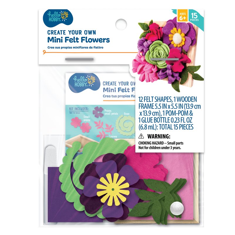 Mini Felt Flower Craft Kit with Wooden Frame for Kids & Teens