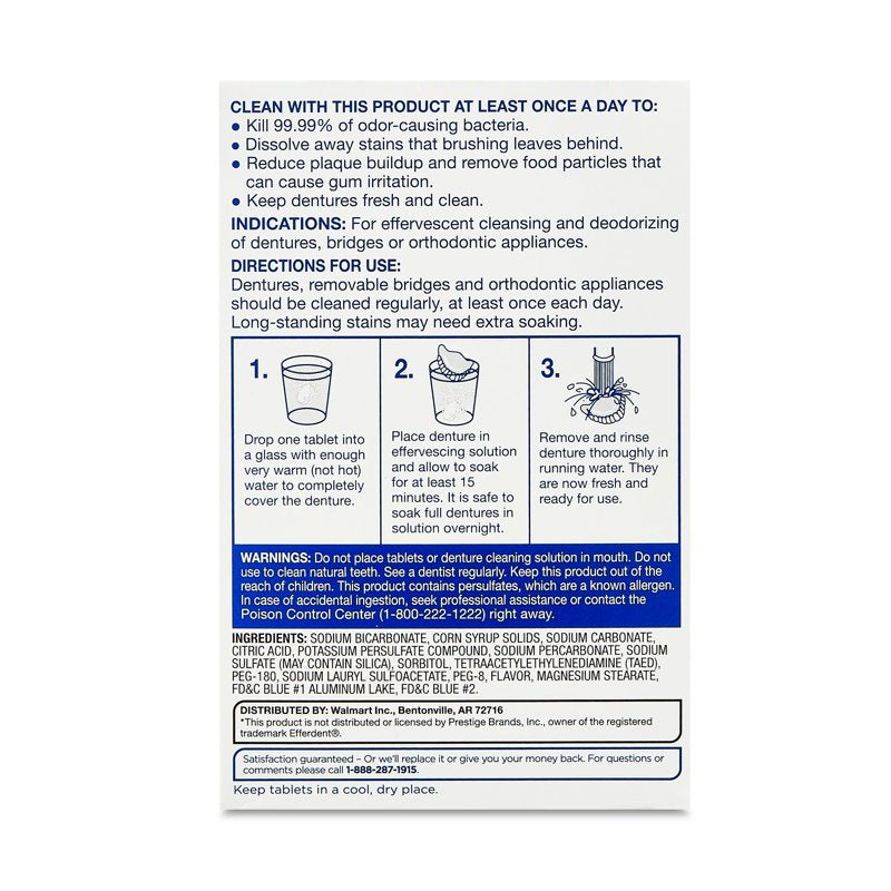 Effervescent Antibacterial Denture Cleanser Tablets - Mint Fresh, 126 Count, Multipack