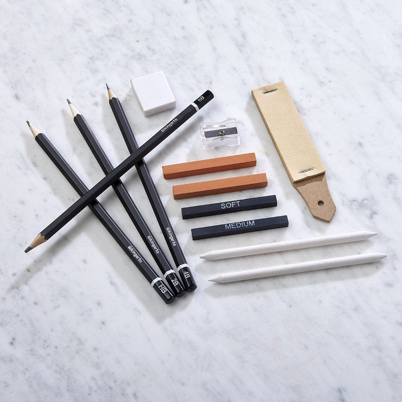 13-Piece Sketching and Drawing Kit with Pencils Charcoal Pastels Blending Tools