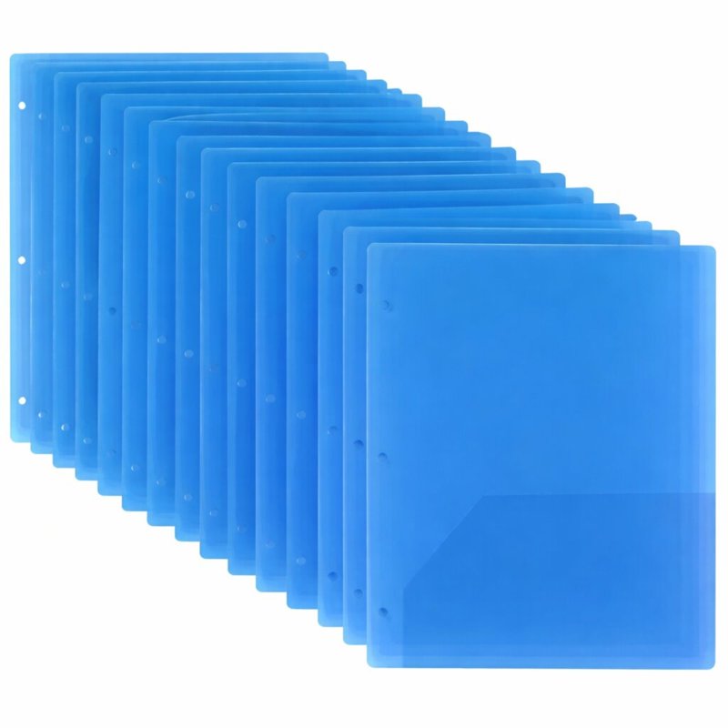 100 Pack Two Pocket Blue Translucent 3-Ring Hole Punch Folders, 11.5 x 9.5 in - Trailmaker