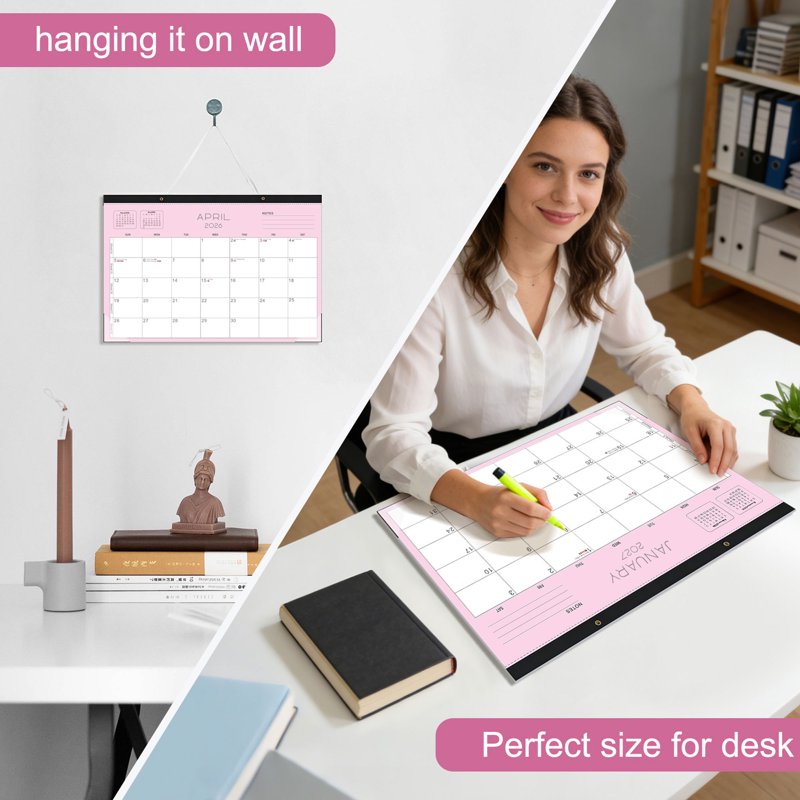 Large Desk Calendar 2026-2027 - 12x17 Inches, 18-Month Schedule, Black