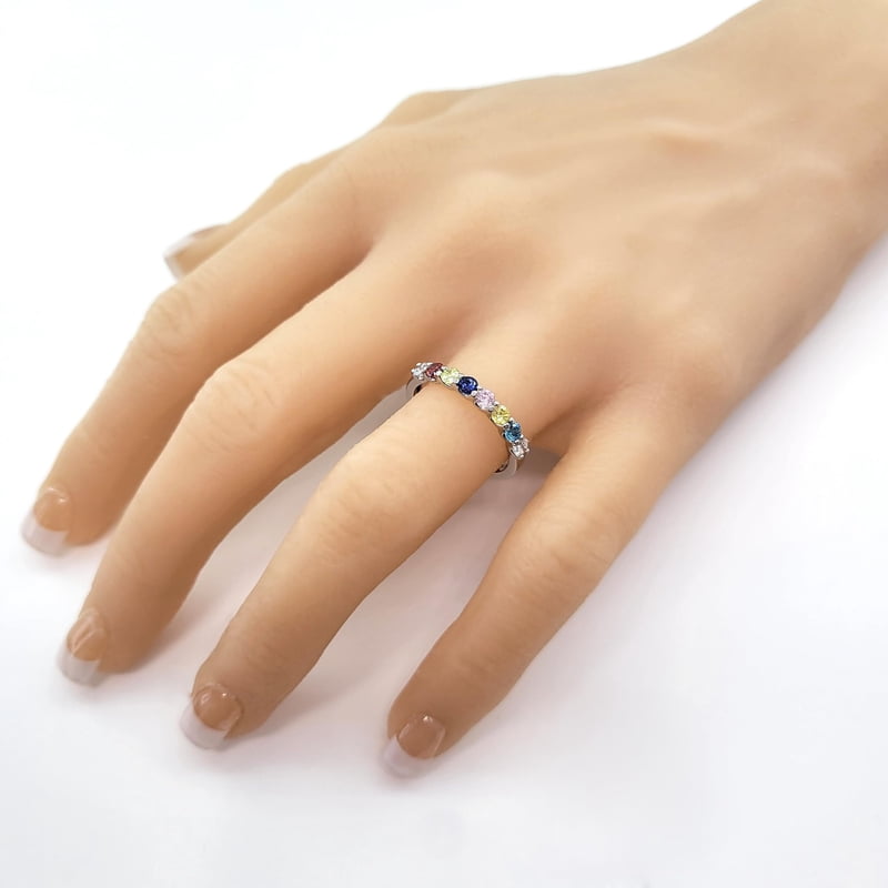 Personalized Birthstone Family Ring - 10K Gold or Silver Customizable Gift for Women