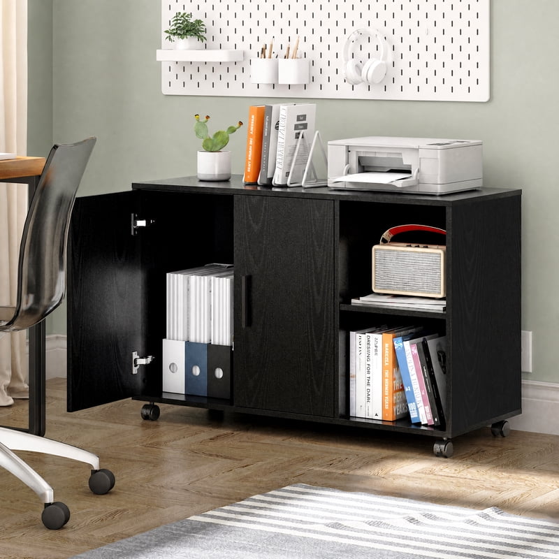 Wood Office Cabinet with Doors & Shelves - Large Printer Stand & Storage