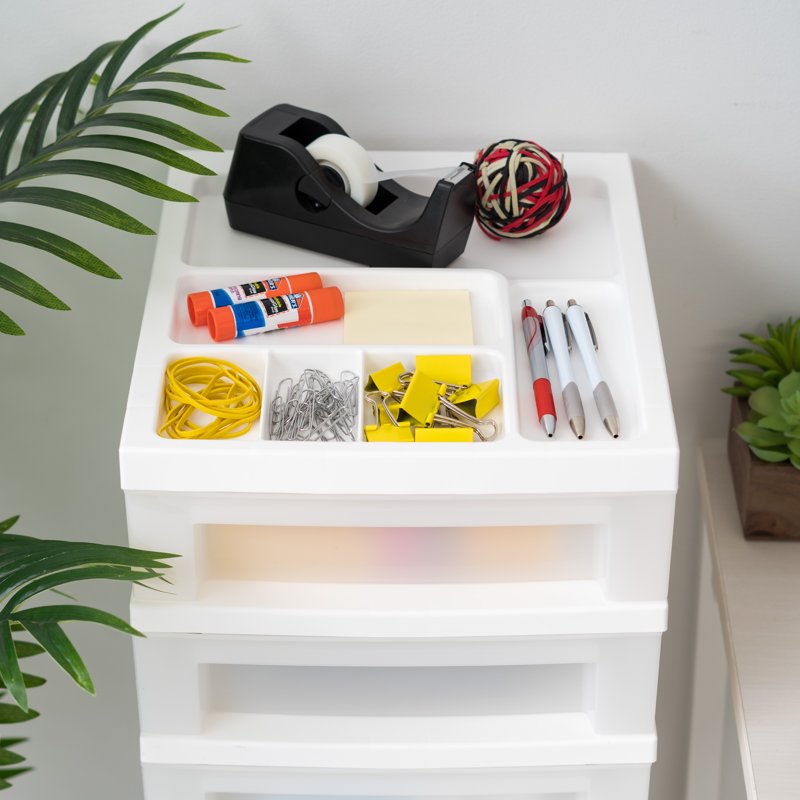 9-Drawer Plastic Storage Cart with Organizer Top and Casters - White