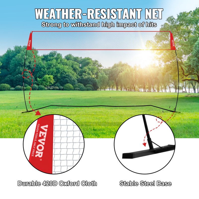 14 Ft Freestanding Volleyball Net Set with Adjustable Height & Carry Bag - Indoor Outdoor Sports Equipment