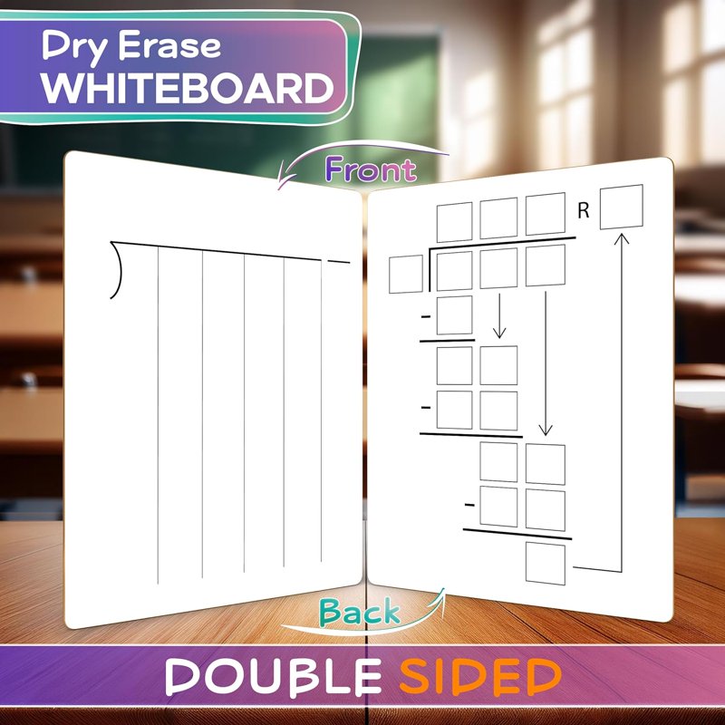 Dry Erase Division Chart Whiteboard for Students 9x12 - Double-Sided Learning Tool