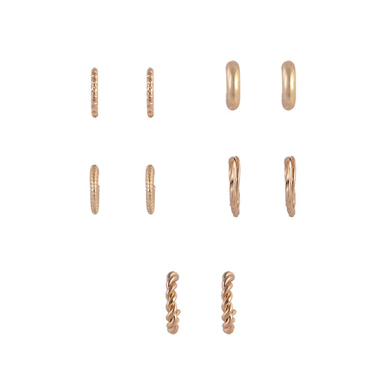 Gold Tone Hoop Earring Set with 15 Pairs - Small & Chunky Styles