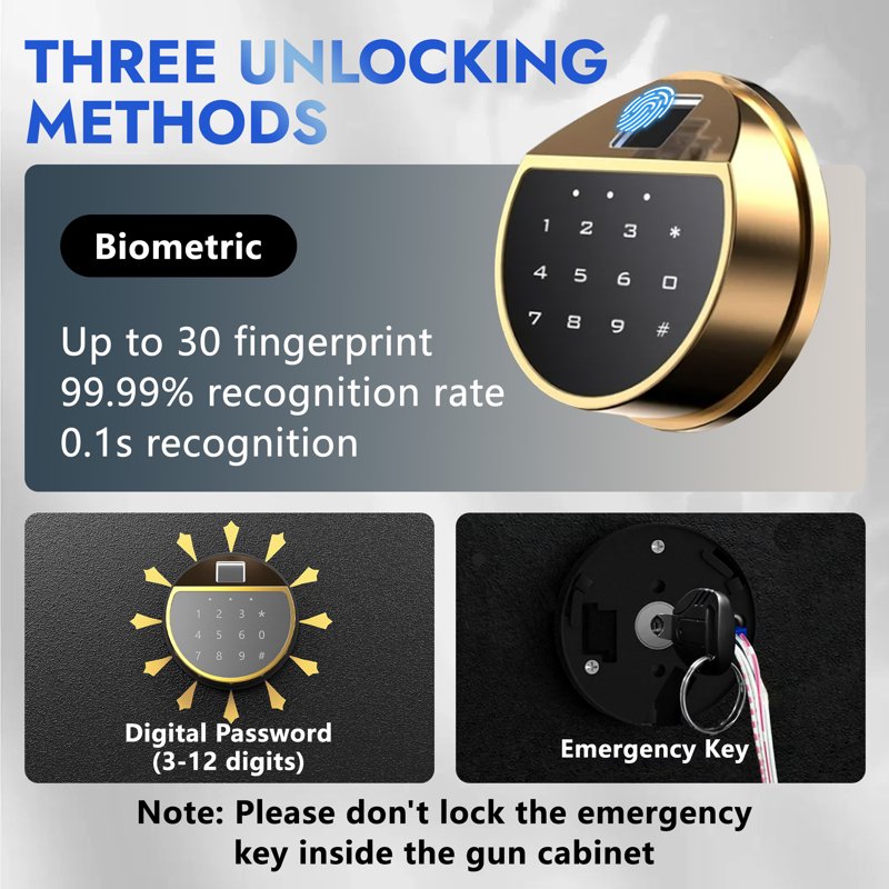 Large Biometric Gun Safe with Removable Shelf & Gun Rack - Secure Rifle & Pistol Storage