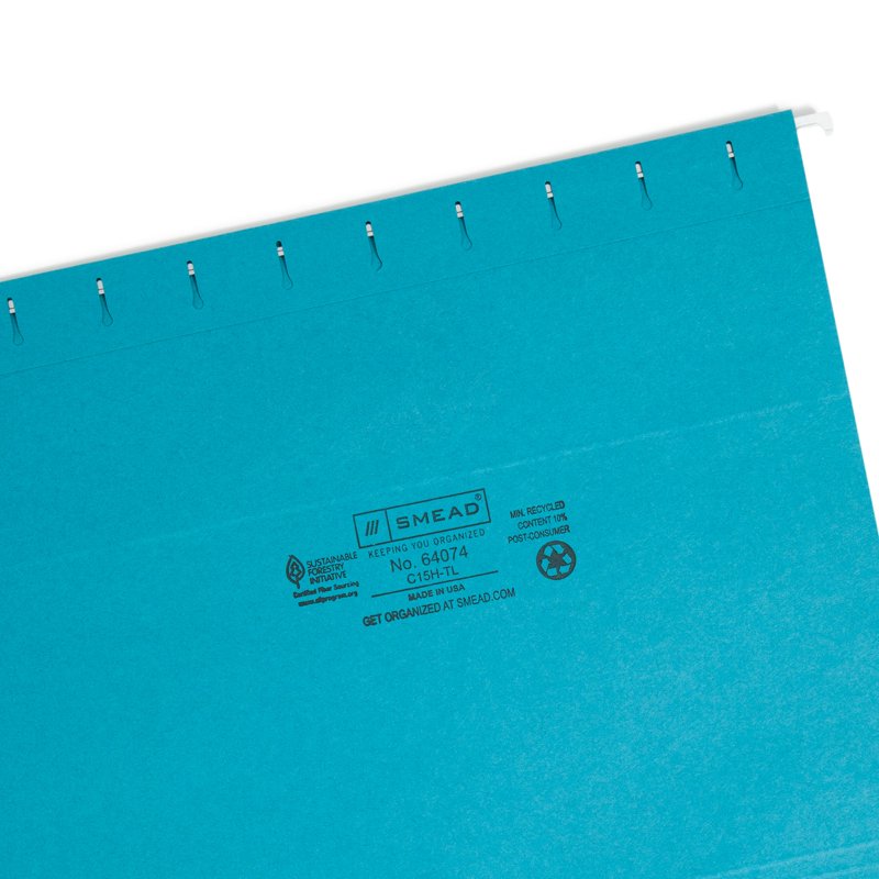 Hanging File Folders with Tabs - Teal 25 Pack for Office Organization