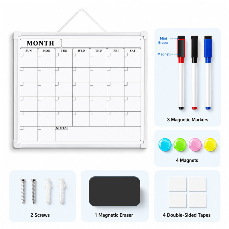 Magnetic Dry Erase Calendar Whiteboard 16x12 Inches with Markers & Magnets