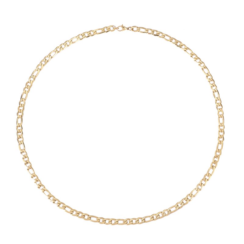 Men's 18K Gold Plated Diamond Cut Figaro Chain Necklace - Stainless Steel, Luxury