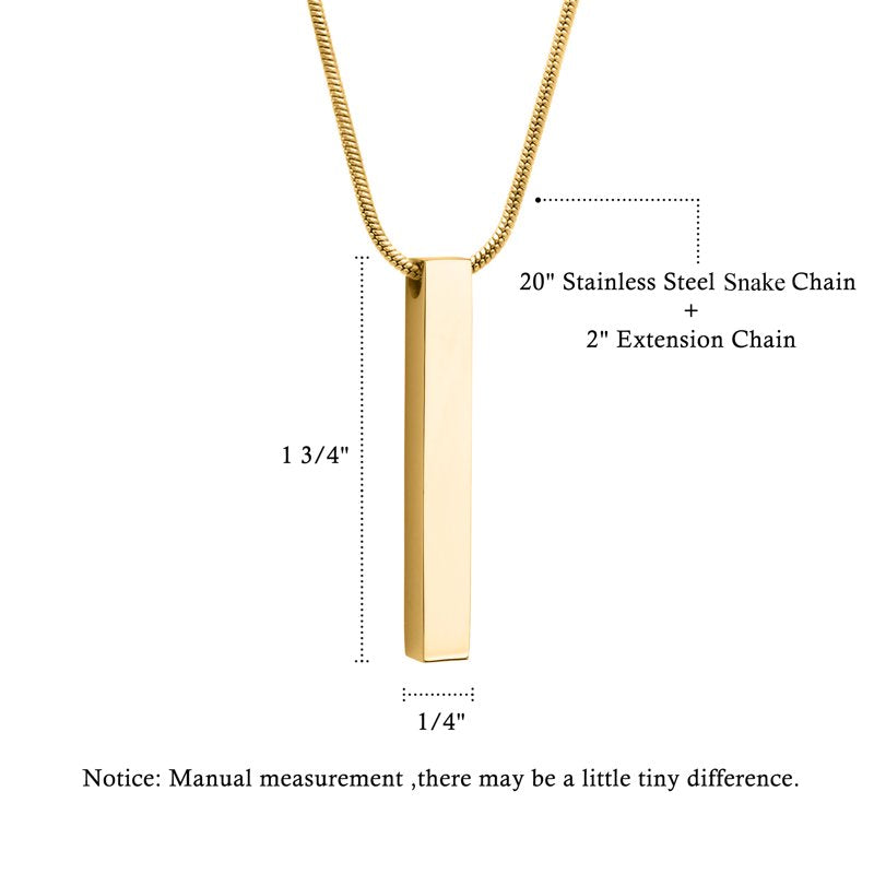 Cremation Necklace with Fill Kit - Memorial Bar Ashes Holder Pendant, No Engraving