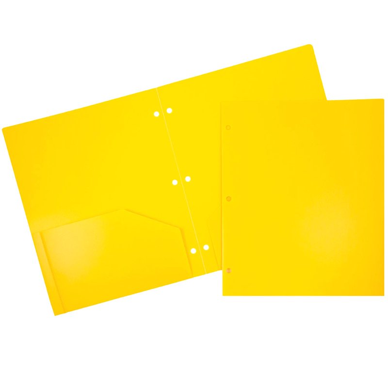 Heavy Duty Plastic 3-Hole Punch Folders with Pockets - 6 Pack