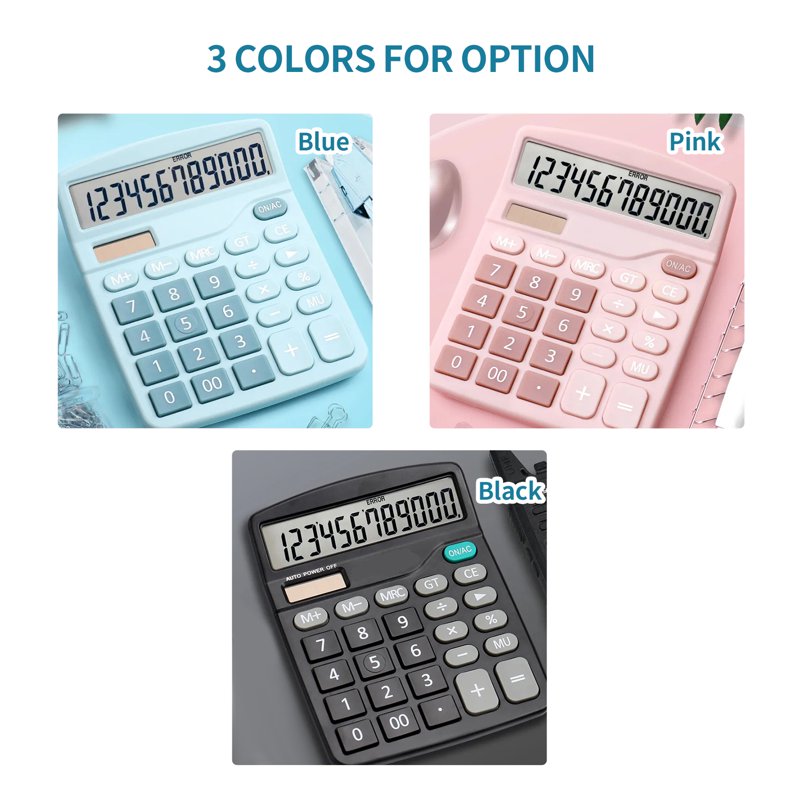 12-Digit Desktop Calculator with Large LCD Display Solar Battery Dual Office Home School