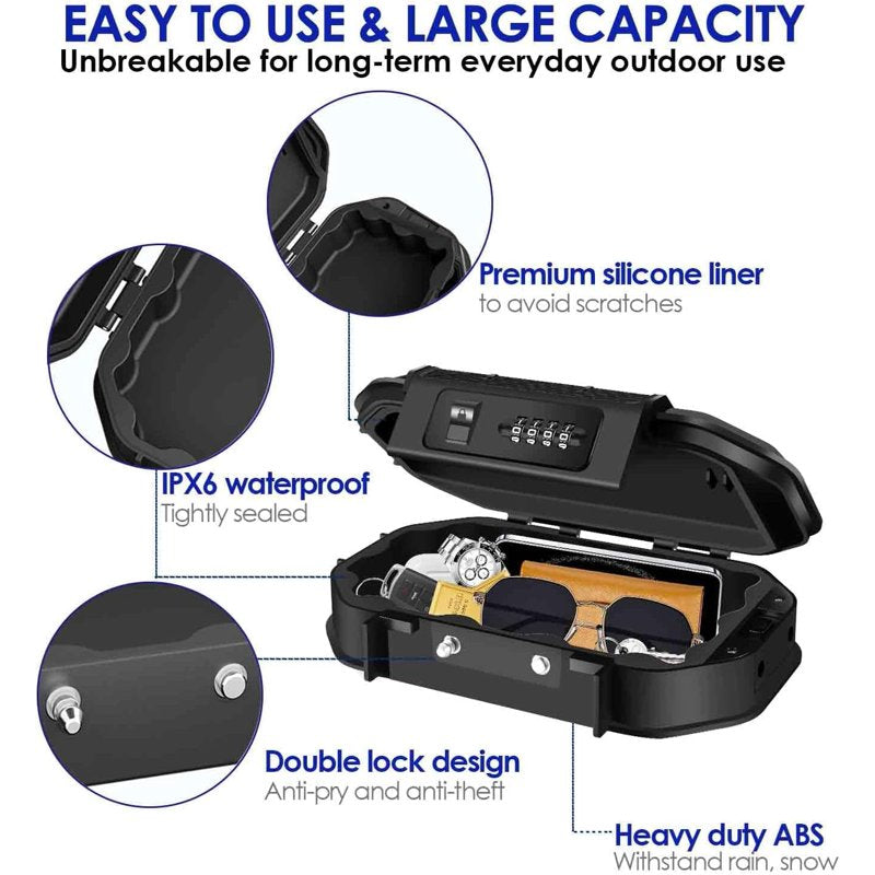 Portable Waterproof Lock Box with 4-Digit Combination and Removable Steel Cable