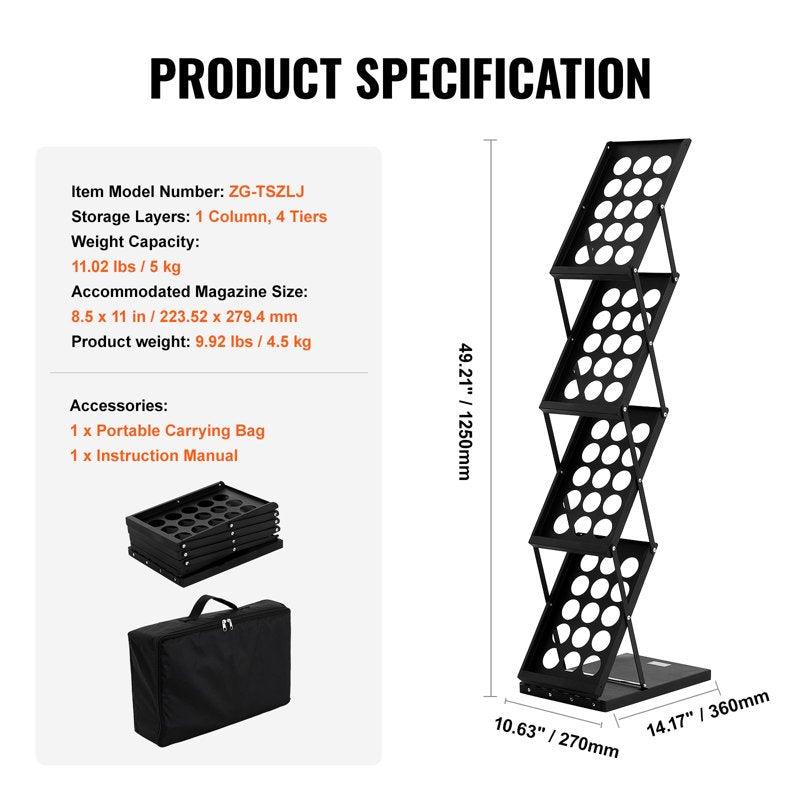 Foldable Magazine Display Rack with 4 Pockets - Portable Literature Organizer