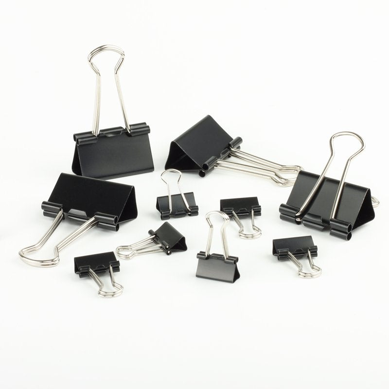 Metal Binder Clips Set - Assorted Sizes, 200 Black Office Clips