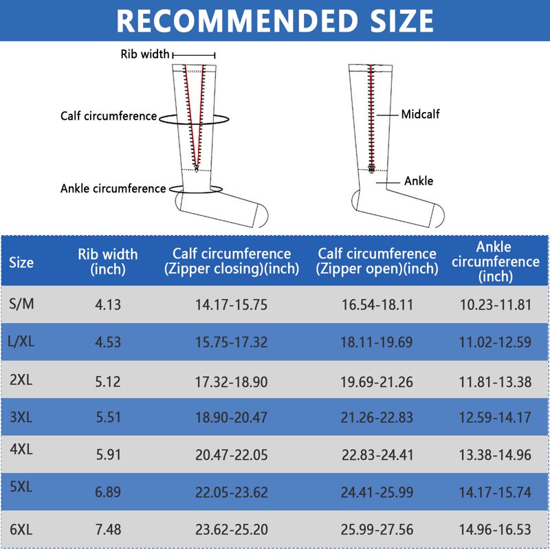 Plus Size Zipper Compression Socks 20-30mmHg Knee High Support Stockings