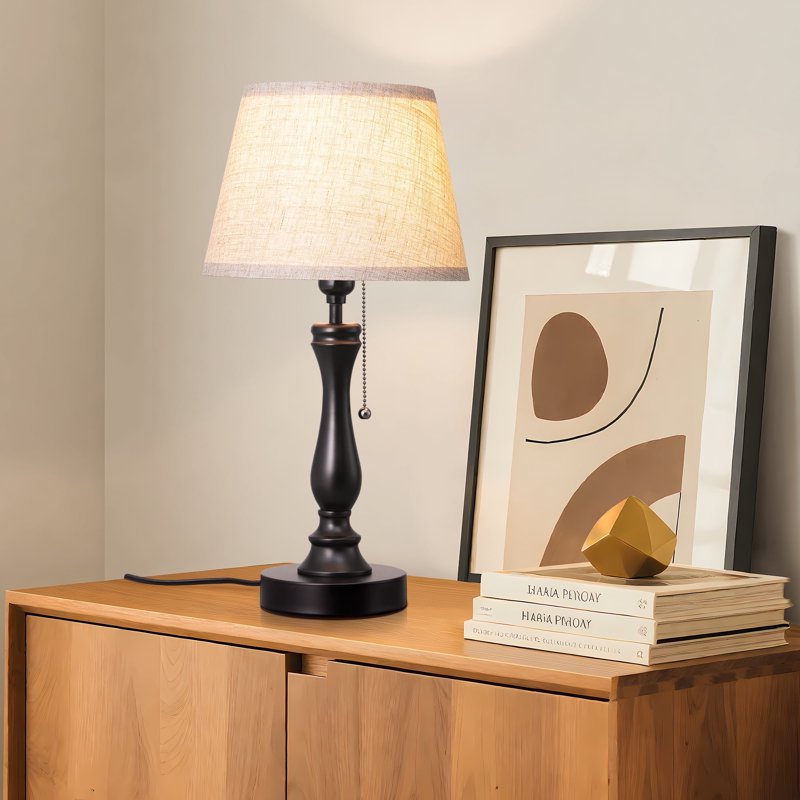 Modern Table Lamp for Living Room & Bedroom - Bedside Light with Linen Shade