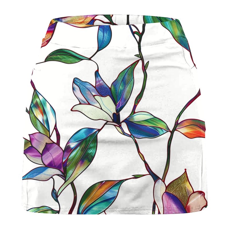 Women's Summer Golf Skort with Shorts Pockets High Waist Floral Pleated A-Line White