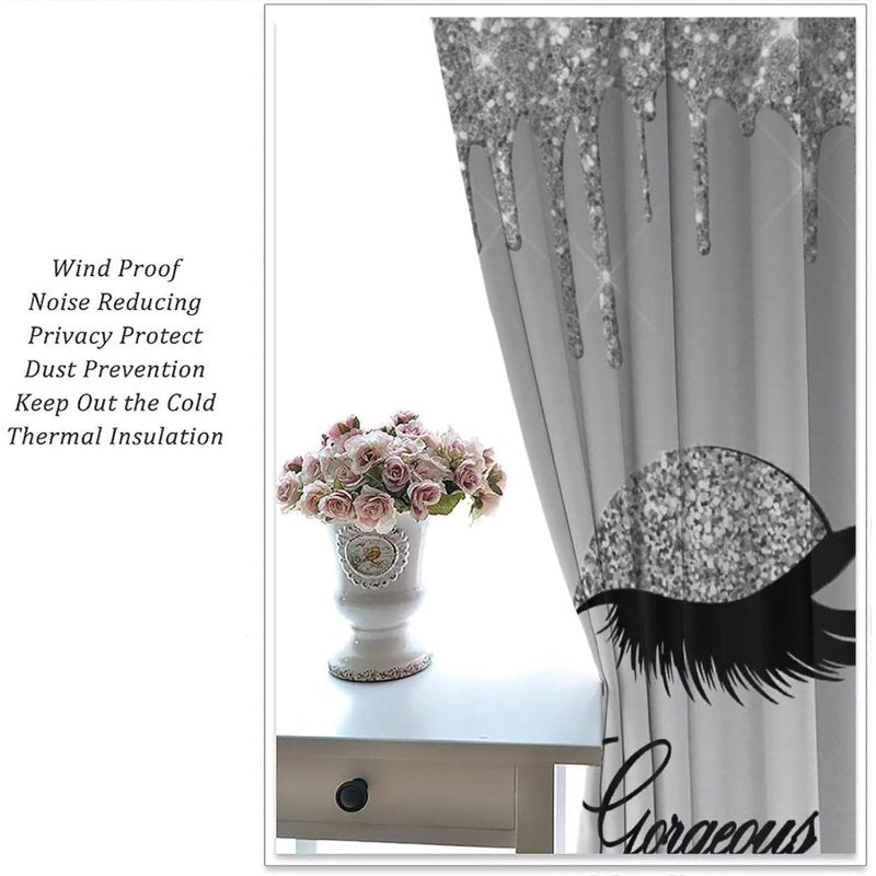 Blackout Curtain Panels with Silver Glitter Twinkle Design - Modern Bedroom & Living Room Decor