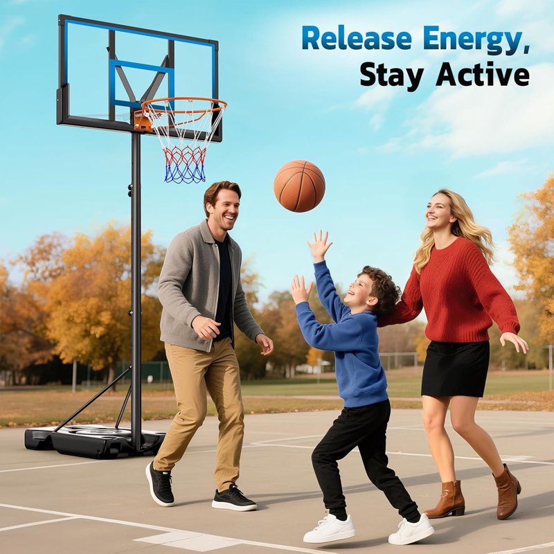 Portable Basketball Hoop with 46-Inch Backboard, Adjustable Height, Steel Rim